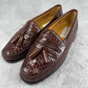 Mezlan Genuine Crocodile Loafers Shoes Mens US 8.5 M Brown Costa Leather Tassel